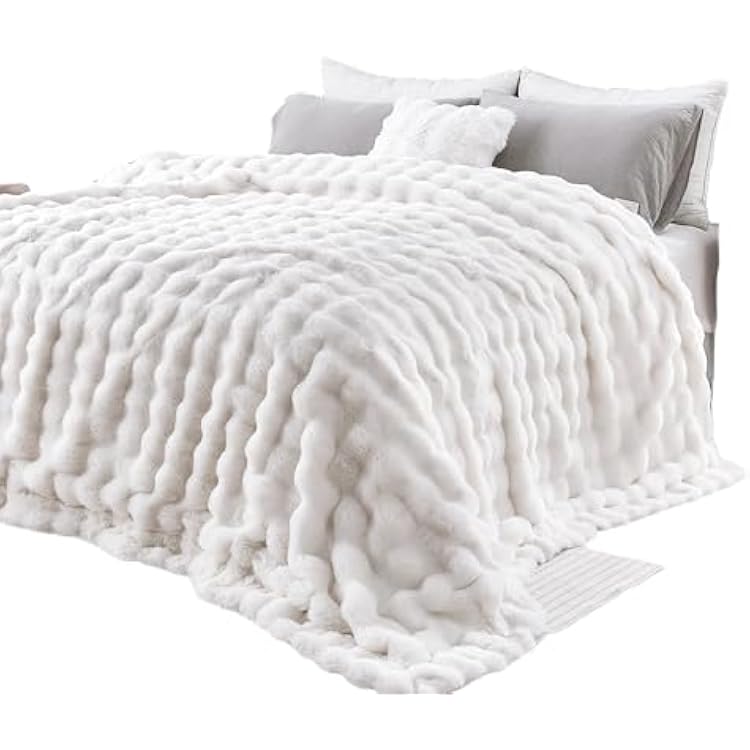 1 Count Artificial Fleece Throw Blanket for Couch, Super Soft Striped Jacquard Bed Blanket, Lightweight Fuzzy Cozy for All Seasons 1, White, 63  78.7in