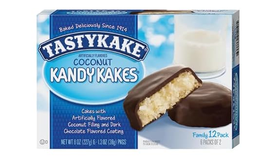 Tastykake Coconut Kandy Kakes, Dark Chocolate Coated, Family Pack, 12 Count (Pack of 2)