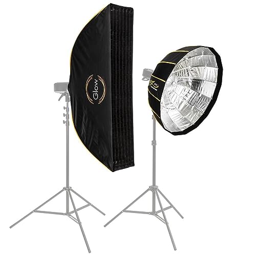 Glow EZ Lock Beauty Dish Softbox Portrait Kit Includes 34 Collapsible Silver Beauty Dish Softbox and 12x56 Quick Strip Bowens Mount Softbox, Kit to Create Beauty Portrait Photography