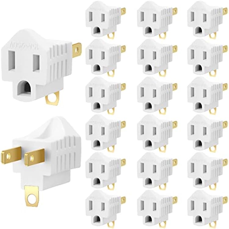 20 Pieces 3 Prong to 2 Prong Adapter Polarized 3 Pin to 2 Pin Power for Wall, Grounding Converter Adapter, Outlets Plugs Household AppliancesWhite