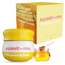 Sweetums Honey Lip Balm with Vitamin E Oil Hydrating Lip Treatment & Overnight Repair Mask Vegan Lip Care with Built-In Mirror and Applicator Glossy Finish for Dry, Chapped Lips 0.15 oz