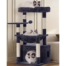 Heybly Cat Tree, Kitten Tower with Large Soft Cat Basket,Cat Condo with Spacious Cat Bed Cave with Hidden Space,Sisal-Covered Scratching Posts,Dangling Ball for Indoor Cats, Smoky Gray HCT008SG