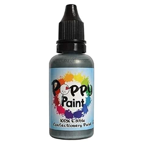 Gun Metal Edible Poppy Paint, Fast Drying Poppy Paint for Cake Pops, Cookies, Chocolates Premium Quality Poppy Paint to be used on Glaze Icing, Fondant, Wafer Paper, Candy (30ml )