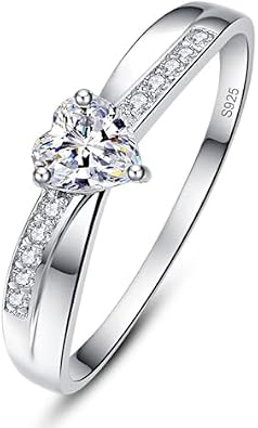 AVECON Heart Cut Promise Ring for Her, 925 Sterling Silver Eternity Ring | Cubic Zirconia or Sapphire, Engagement Wedding Anniversary Birthday Gift, Sizes 5-10