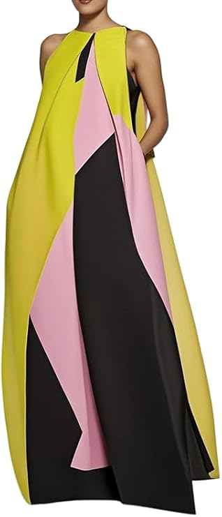 UOOZEE Women's 2025 Summer Formal Maxi Dress Sleeveless A Line Flowy Elegant Color Bock Holiday Party Dresses