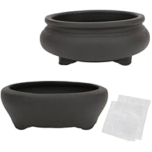 Bonsai Planter 2 pc 3.7" + 3.9" Unglazed Round Ceramic Succulent Pots Set
