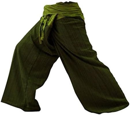 LovelyThaiMart 2 TONE Thai Fisherman Pants Yoga Trousers FREE SIZE Plus Size Cotton