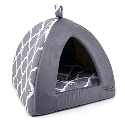 Pet Tent-Soft Bed for Dog and Cat by Best Pet Supplies - Gray Lattice, 19 x 19 x H:19