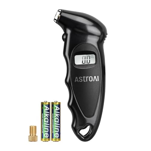 AstroAI Digital Tire Pressure Gauge 0-150PSI, Accurate in 0.1 Increments, Backlit LCD and Presta Valve Adaptor Included, 4 Units of Measurement for Car Truck Bicycle, Black