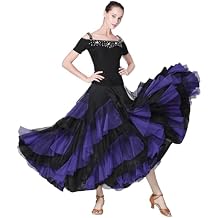 Z&X Ballroom Latin Dance Skirt 6 Tiered Color Block Long Swing Lyrical Flamenco Dance Party Skirts for Women