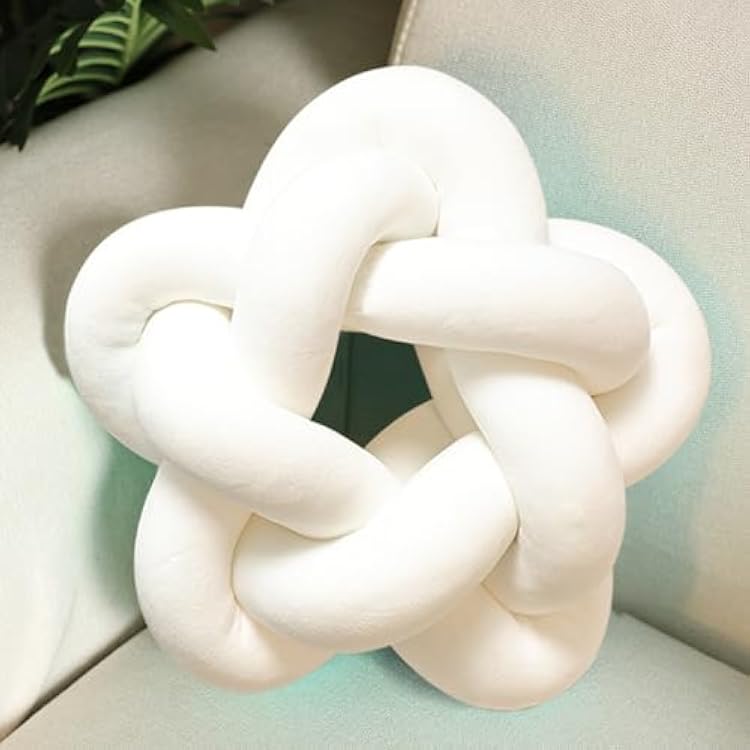 GOUTO Knot Star Pillow White, Star Shaped Short Plush Throw Pillow, Decorative Pillow Cushion for Sofa Couch Bed