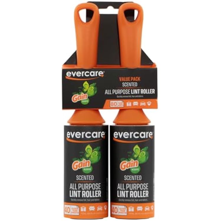 Evercare Lint Roller, Scented 40 Sheets, Two-Pack, Orange