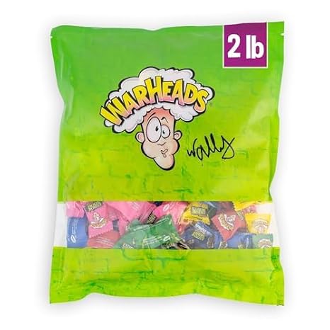 WARHEADS Extreme Sour Hard Candy Assorted Flavors Bulk Bag 2 lb Size | Great Addition To Candy Jars, Event Tables, Office Areas, And Shared Spaces Where Snacks Are Enjoyed Frequently.