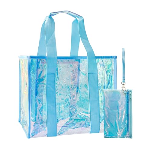 PVC Waterproof Holographic Colorful Tote Handbag with Small Mobile Phone Bag for Beach, Travel and Shopping0.4MM