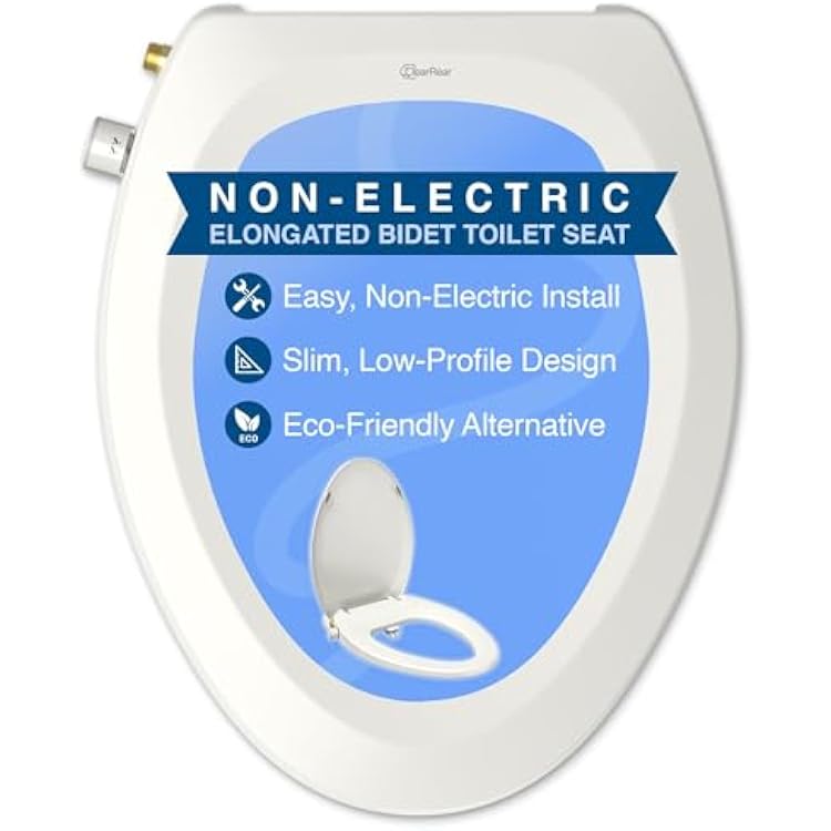 CLEAR REAR Elongated Bidet Toilet Seat Non Electric Attachment for Toilets, Easy to Install Self Cleaning, Rear & Feminine Wash Nozzles, Adjustable Water Sprayer, Eco Friendly Hygienic Upgrade