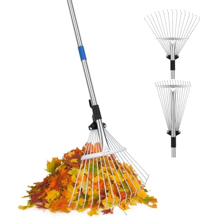 SAN Like 68 Metal Rake, Leaf Rake with Adjustable Handle, Garden Rake for Leaves, Thatch Rake Leaf Collector, Rakes for Lawns Heavy Duty Leaves, Yard