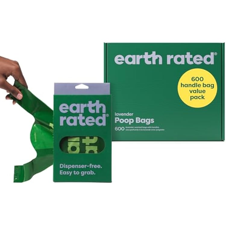 Earth Rated Dog Poop Bags with Handles Value Pack, Easy Tie and  Leakproof, Lavender Scented, 600 Handle Bags