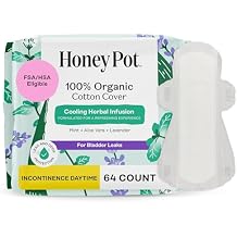 The Honey Pot Company - 64ct - Herbal Pads for Women - Organic Incontinence Daytime w/Wings. Infused w/Essential Oils for Cooling Effect & Postpartum Essentials - Feminine Care