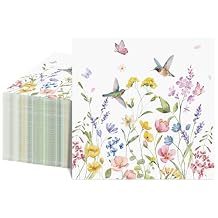 100 Pcs Wildflower Napkins, 2-Ply Floral Cocktail Napkins Spring Decoupage Napkin Butterfly Hummingbird Flower Dessert Beverage Napkin for Easter Baby Shower, Tea Party
