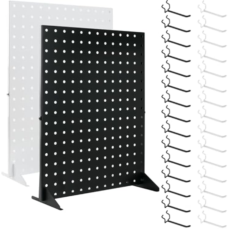 White Peg Board Display Stand with 15 Hooks & Black Peg Board Display Stand with 15 Hooks for Vendor Booth Display Items, Keychain Display
