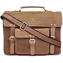 WildHorn Leather Office Bag for Men | 15.6-Inch Professional Laptop Bag with Single Carry Handle | , D.B.Hunter, 16x3.5x12 inches