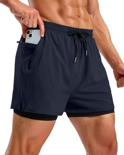 Pudolla Men's 2 in 1 Workout Running Shorts 5" Quick Dry Lined Gym Shorts Athletic with 4 Pockets for Men Tennis Training