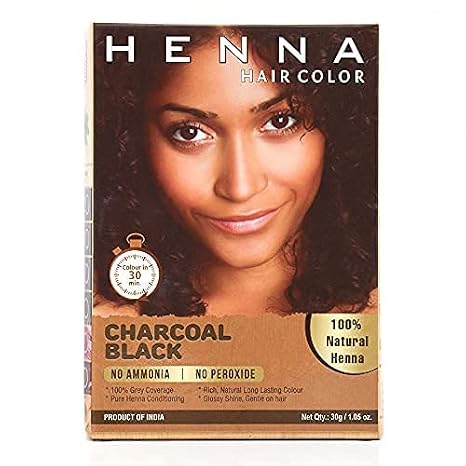 HENNA HAIR COLOR 30 Minute Enriched with Herbs Semi Permanent Powder - Harsh Chemical Free for Men and Women (Charcoal Black Hair Dye)