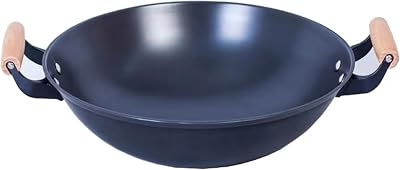 GFAZXDS Traditional Chinese Hand Hammered Iron Woks, Multipurpose Cast Iron Woks Stir Fry Pans with Double Wooden Handles, No CoatingLess OilNon-Stick-40cm 40cm 40cm