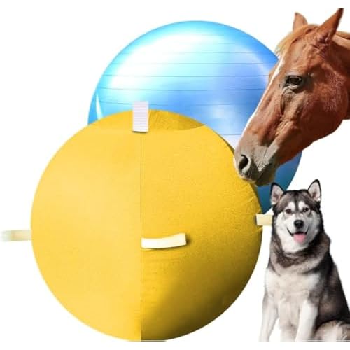 25 Horse Ball&Cover with Straps, Herding Ball for Dogs Blue Heelers, Giant Horse Balls for Play for Horses to Play with, Mega Pets Soccer Yellow Ball for Australian