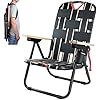 CleverMade Sequoia Folding Backpack Chair; 5 Recline Position Chair Great for Beach, Camping, and Picnics; Made From Recycled Materials, Black Obsidian