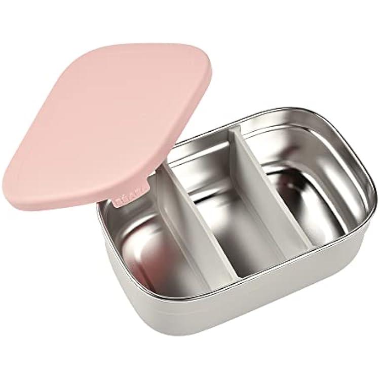 Beaba Stainless Steel Lunch Box, Kids Lunch Box with Silicone Lid, Bento Style Food Containers, Removable Silicone Dividers Make 1-3 Compartments, Rose