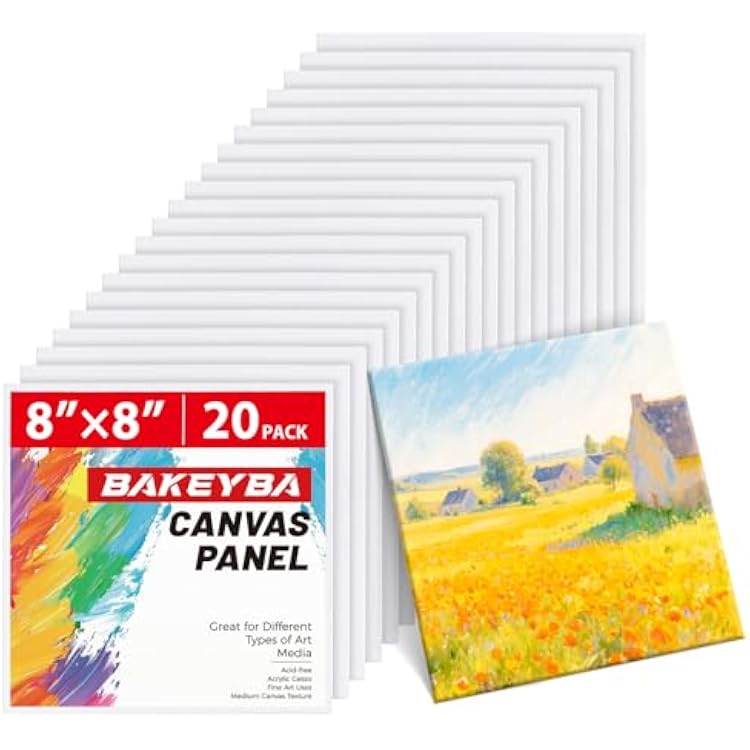 8x8inch Small Canvases for Painting, 20 Pack Canvas Boards Primed Acid Free for Oil, Watercolor, Acrylic Paint