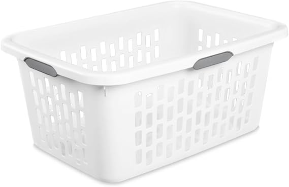 2 Bushel Large Plastic Laundry Basket with 4 Comfort Grip Handles, White - Durable, Lightweight, Spacious Laundry Storage for Home, Dorm, and Apartments
