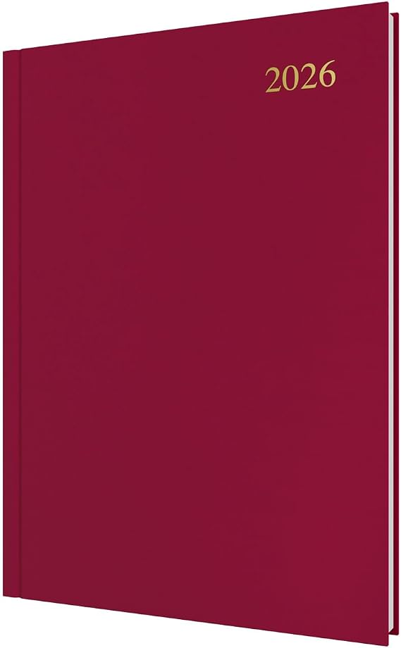 Collins - Essential - 2026 12 Month Calendar Year Planner, Day-To-Page Diary, A4 Hard Cover - Maroon (ESSA41.78-26)