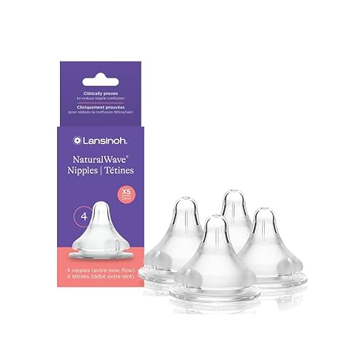 Lansinoh NaturalWave Baby Bottle Nipples, Extra Slow Flow, Size XS, 0 Months, 4 Count 100% Soft, Durable Silicone, Made Without BPA BPS, Anti-Colic, Supports Babys Developing Mouth and Teeth