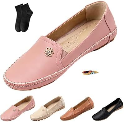Orthopedic Dress Sneakers Women, Stylish Orthopedic Leather Shoes - All-Day Comfort for Women,Lightweight Slip on Stitched Flat-Soled Casual with Flower