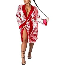 Women Money Print Silky Robes Long Sleeve Dollars Pattern Kimono Satin Robe Pjs Loungewear Sleepwear