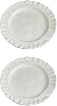 Porcelain Dessert Plates 2 Pack 6 Inch Ceramic Dinner Plate Wavy Decorative Rim Elegant White