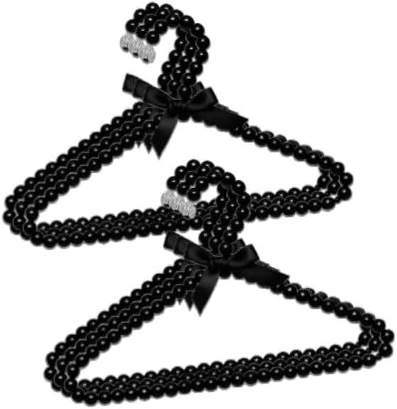 CONCEPTS 6pcs Pearl Hangers for Baby Girls & Women, Decorative Closet Hanger Set for Nursery, Wedding Dresses, Kids Clothing, Special Occasions, Photoshoots & Elegant Wardrobe Display -Black