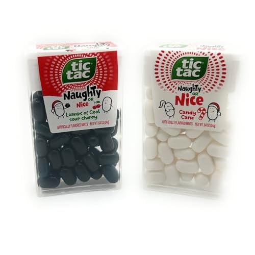 Tic Tac Naughty or Nice Mint Duo Set - Lumps of Coal Sour Cherry & Candy Cane - 1 of each