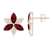 ANGARA - Women's Stud Earrings in 14K Solid Gold | Gemstone and Diamond Trillium Flower Earrings | Birthday, Anniversary Gemstone Jewelry