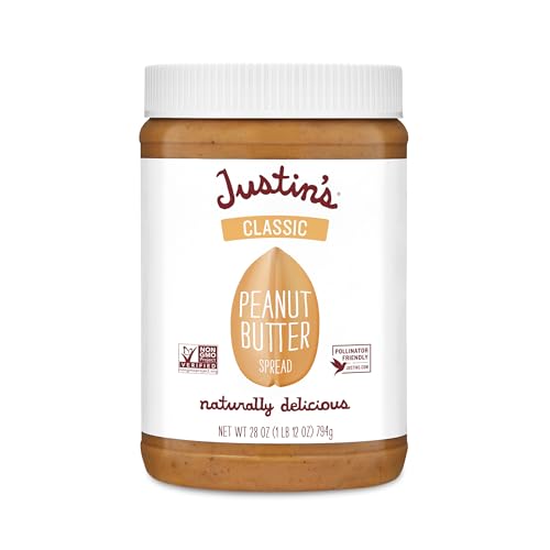 Justins Classic Peanut Butter Creamy Spread, No Stir, Gluten-Free, 28 Ounce Jar, 1 Pack
