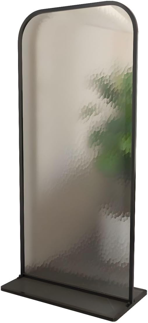 LAKIQ Translucent Glass Room Divider with Metal Frame Modern Single Panel Freestanding Room Privacy Partition Wall Divider Indoor Decorative Separator (Black- Oceanic Clear Glass, 23.6" L x 67" H)