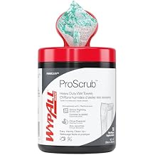 WypAll PowerClean ProScrub Heavy Duty Wet Towels (58310), Dual Action Cleaning, Large 9.5" x 12" Wipes, Canister Included (8 Canisters of 50 Sheets, 400 Sheet Total)