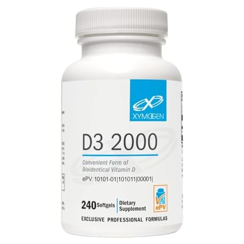 XYMOGEN D3 2000 - Bioavailable Vitamin D3 2000 IU 50 mcg - High Strength Vitamin D Supplement for Immune Bone & Heart Health Support - 240 Softgels