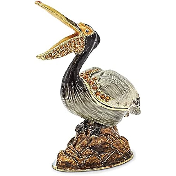 Diamond2Deal Bejeweled Patsy Pelican on Rocks Trinket Box Luxury
