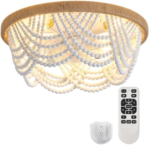 Ceiling Fans with Lights and Remote - Bulbs Included, Caged Fandelier with Handcrafted Beaded Decor 19 inches Reversible Flush Mount Installation Ceiling Fan, White