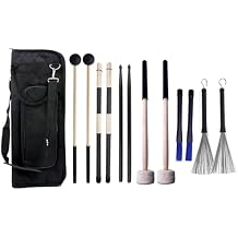 Large Drum Sticks Bag with 6 Pair Drum Stick and Mallet Set Nylon Drum Sticks, Bamboo Jazz Drum sticks, Retractable Drum Wire Brushes, Bass Drum Mallet for Jazz Folk Rock Band Drummers