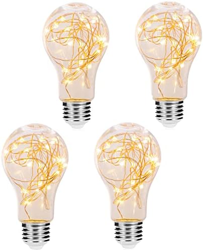4-Pack 1.2W LED Fairy Light Bulb A60 E26 Edison Bulbs LED Filament Bulb Decorative Bulbs Flash Starry Decorative Wire String Lights Warm White for Bedroom Living Room Party Festival Christmas