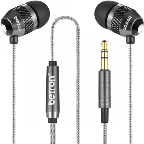 Betron B25 Earphones, Noise Isolating in-Ear Wired Headphones with Strong Bass, Tangle-Free Cord, Lightweight, Carry Case and Soft Earbud Tips, Black